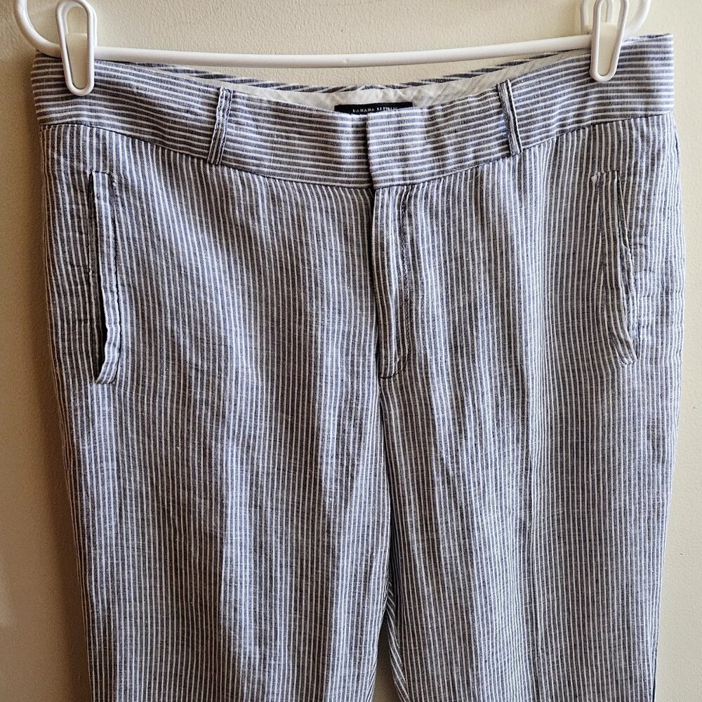 Linen White and Blue Striped Ankle Pant Size 12 Banana Republic
